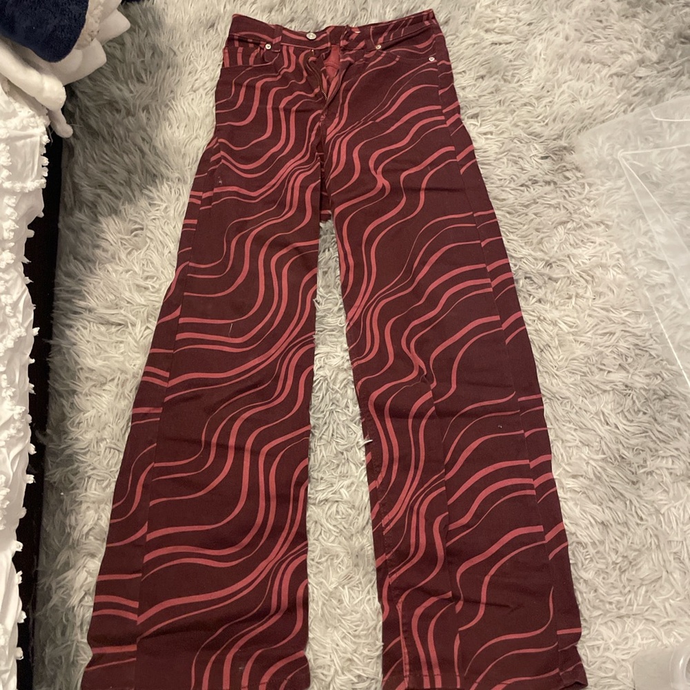 Stylish Red and Pink Swirl Pattern Jeans